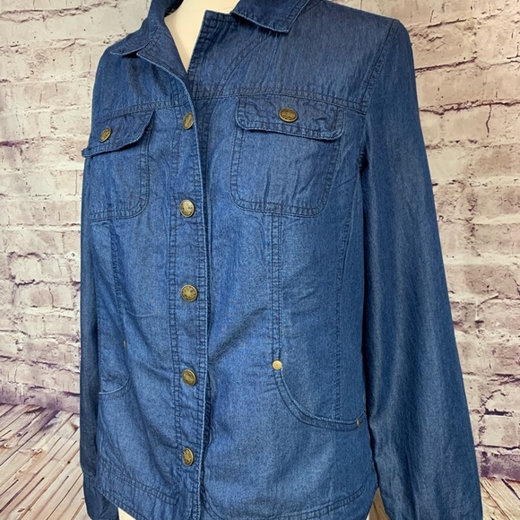 Dress Barn Womens Blue Snap Front Denim Jacket - Picture 4 of 12